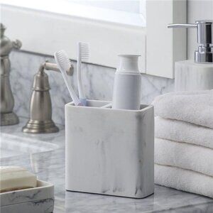 Faux Marble Toothbrush Holder, White